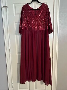 Talisea Ruby Red Gown Size 20W Sequin & Chiffon Dress for Evening Formal (137)